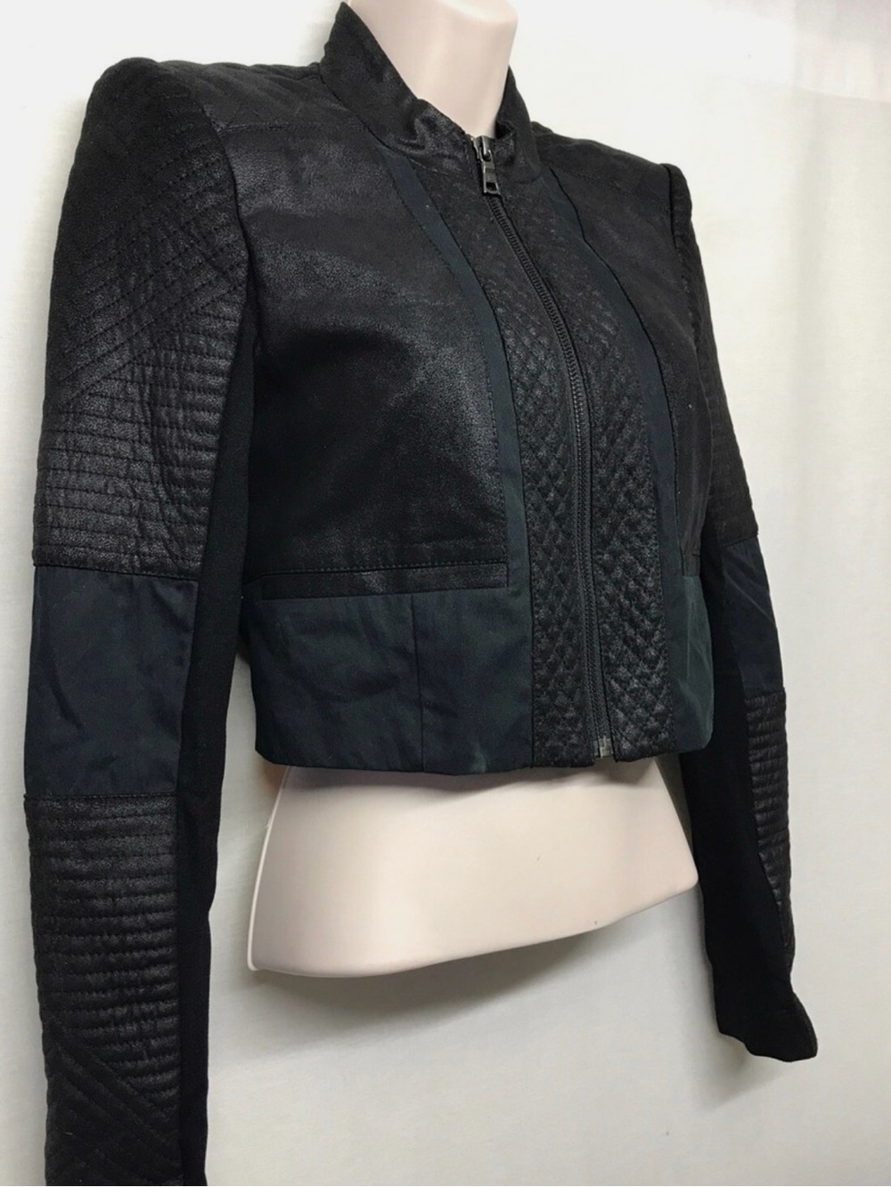 BCBG Quilted Cropped Moto Jacket - black